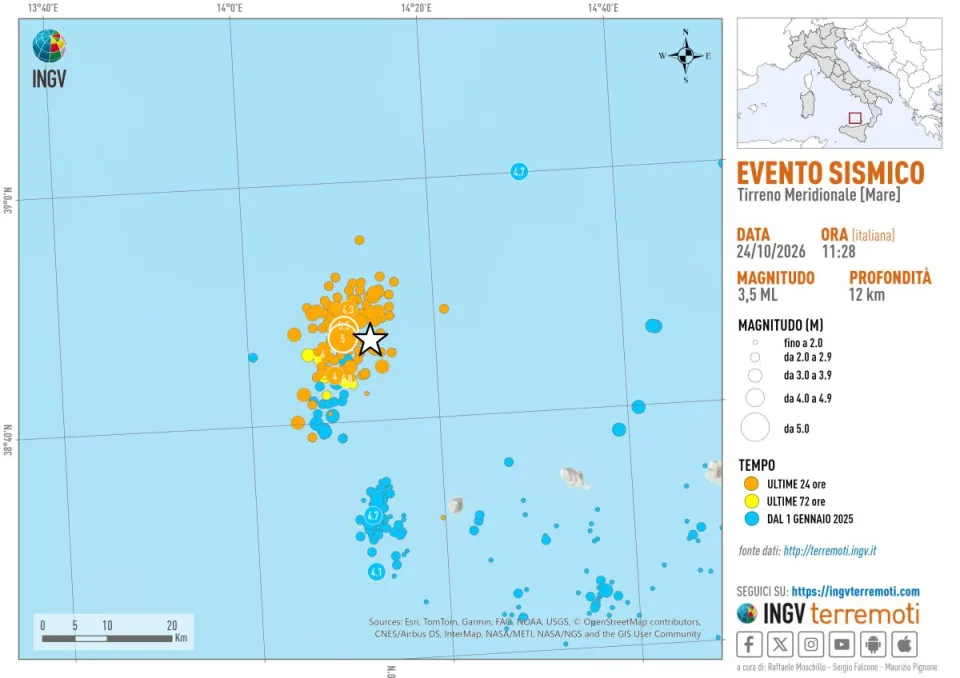 Sequenza sismica nel Tirreno meridionale