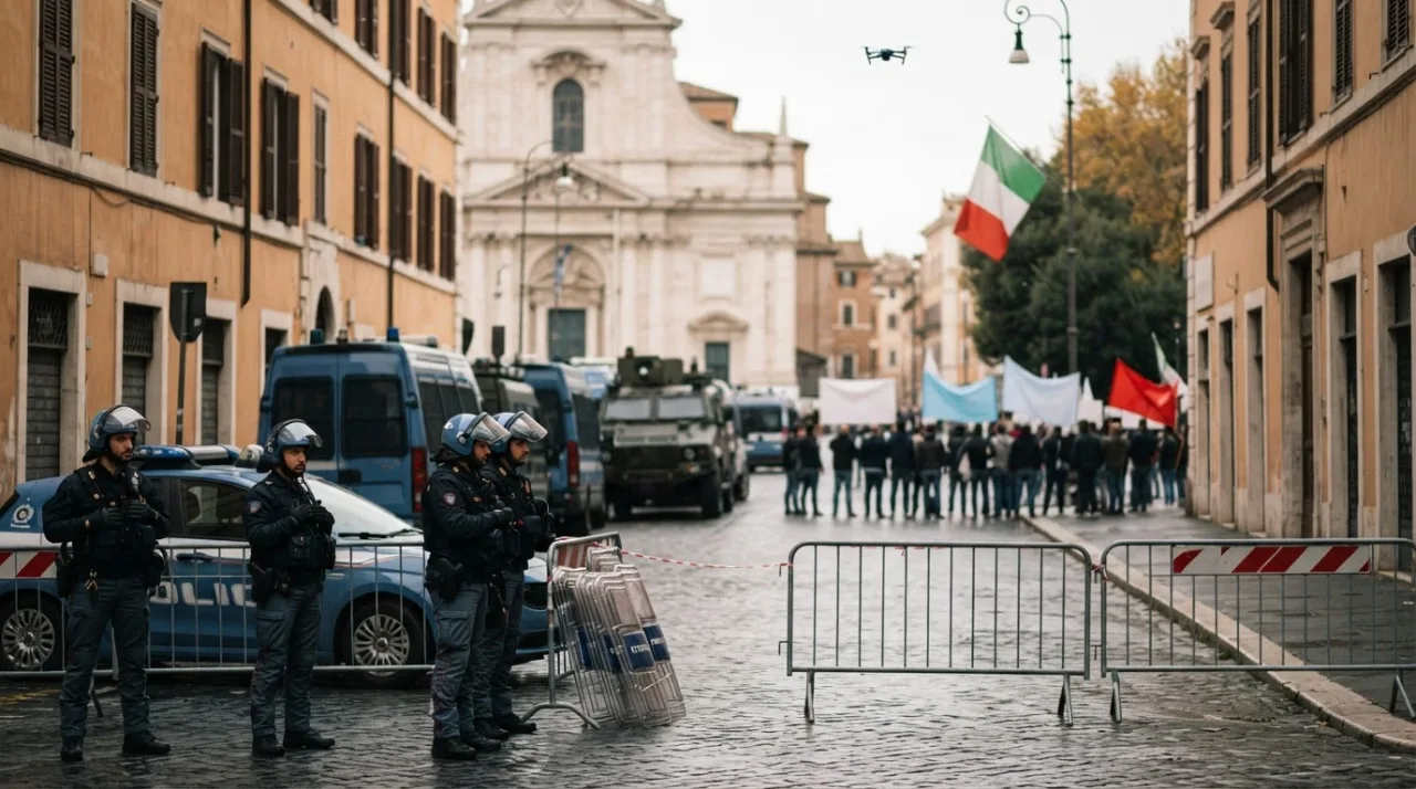 Immagine illustrativa AI: Manifestazioni Roma 24 ottobre: quattro cortei blindano la capitale, 1.500 agenti in campo