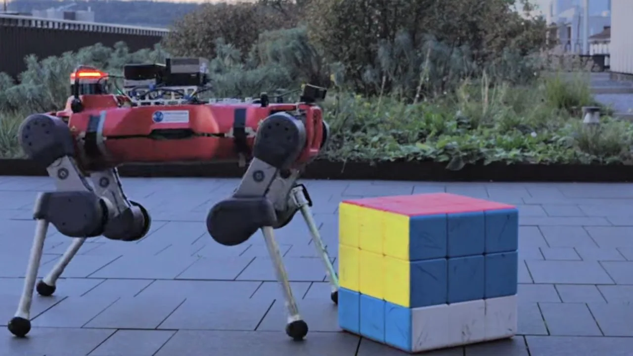 Un cane robot usa i piedi come mani e risolve un cubo di Rubik gigante
